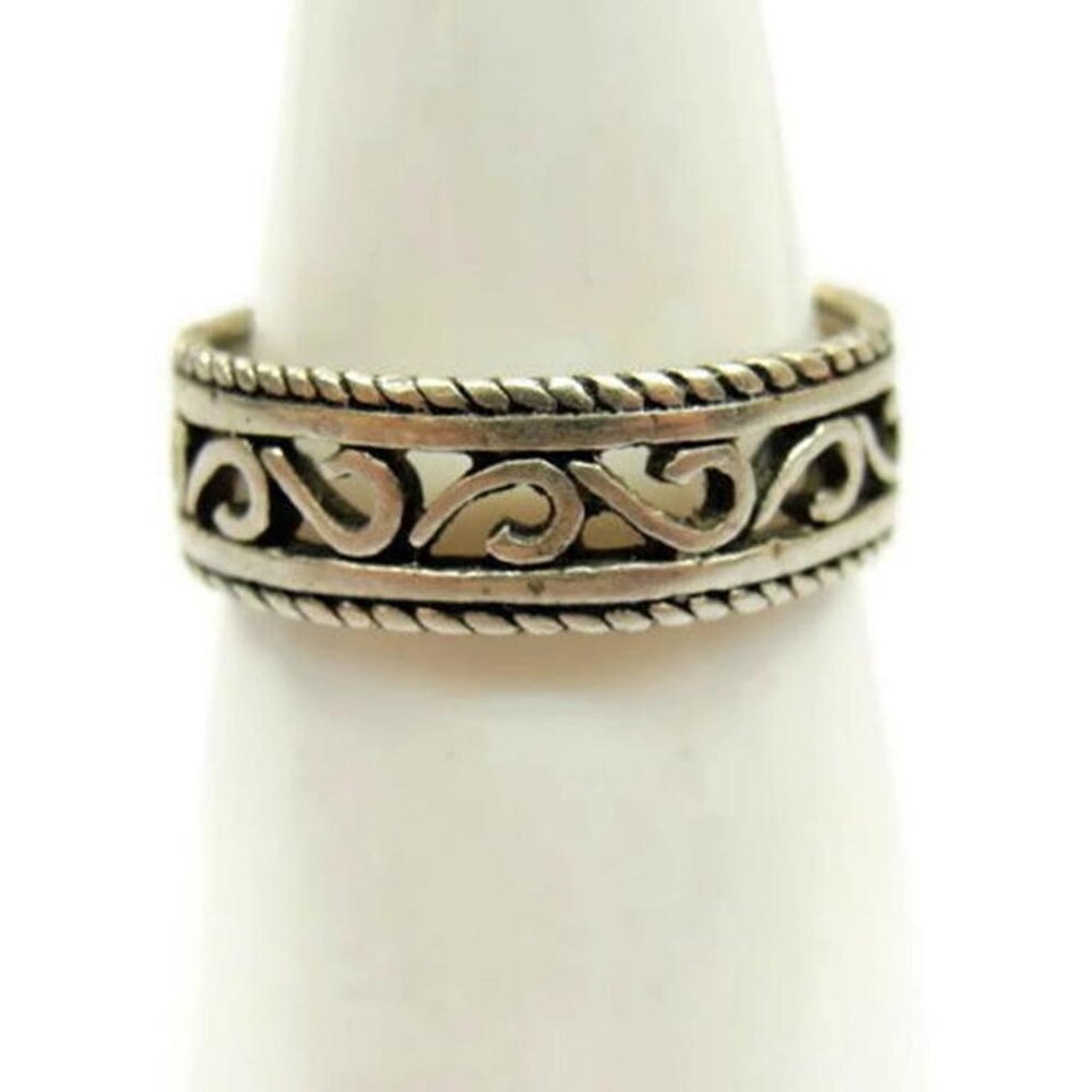 Sz 6.5 Sterling Silver 925 Vintage Celtic Swirl Rope Band Cut Out Design Ring